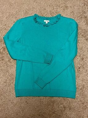 Talbots Teal Ruffle-Trim Scoopneck Sweater